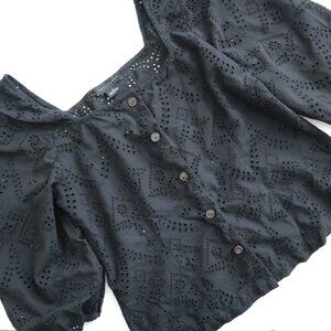 Sanctuary Black Eyelet Lace Square Neck Top | M